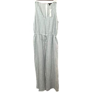 Anthropologie DREW Light Blue/Gray Striped Linen Jumpsuit M